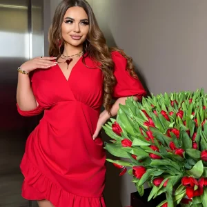 Short dress with puff sleeves